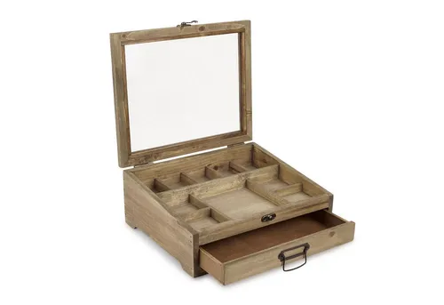 Mirabeau Organizer Schmuckkästchen Cayetana braun - Praktisches Schmuckkästchen mit zwei Etagen und dekorativem Eisenverschluss. Oben mit Fächern für kleinen Schmuck, unten ein ausziehbares Schubfach für Ketten. Stilvolle Aufbewahrung für Ihre Schmuckschätze.