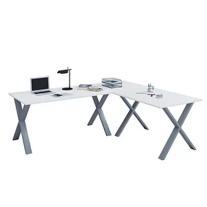 VCM Holz Eckschreibtisch Lona X 130x130 - Kinderschreibtische mit individuell montierbaren Tischplatten, stabiler Metallfüße und hochwertiger Verarbeitung – ideal für kreative Arbeitsplätze.