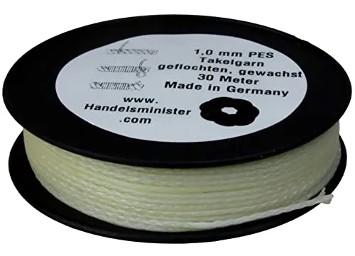 Handelsminister.com 1mm Takelgarn gewachst weiß 30m Spule geflochten PES Polyester 1,0mm