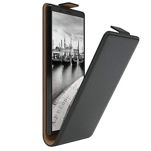 EAZY CASE Hülle kompatibel mit Sony Xperia 5 Flip Cover zum Aufklappen, Handyhülle aufklappbar, Schutzhülle, Flipcover, Flipcase, Flipstyle Case vertikal klappbar, aus Kunstleder, Schwarz