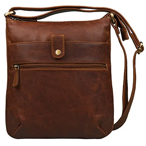 STILORD Lina Elegante Vintage Damen Umhängetasche Schultertasche klein Abendtasche Klassische Handtasche 10.1 Zoll Tablettasche echtes Rinds-Leder Farbe:Cognac - Dunkelbraun
