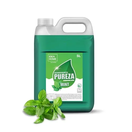 IDEA HOME Hand-Spülmittel PUREZA 5 L, nachhaltiges Spülmittel, kraftvoller Fettlöser, Geschirrspülmittel flüssig und auf pflanzlicher Basis, Minze