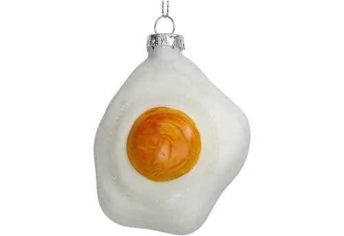 HD Collection Christbaumschmuck, Christbaumschmuck Glas 9,5cm Spiegelei Figur Weiß / Gelb