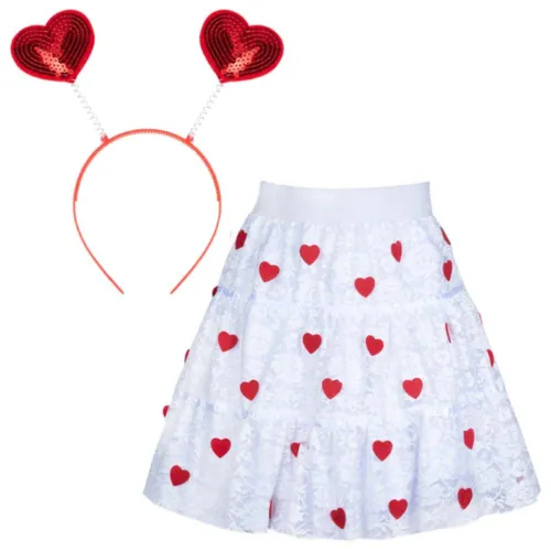 Herzchen Haarreif und Rock Tutu Kostüm Amor Damen Liebesgöttin Herz Fasching