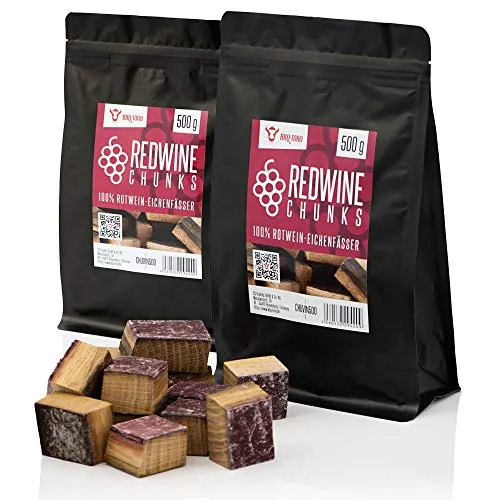 BBQ-Toro Redwine Chunks 1 kg, Rotwein Räucherchunks | Holzchunks aus Eichenfässern | Räucherklötze für Gasgrill, Smoker, BBQ | Intensive Rauchentwicklung, Lange Brenndauer, Wiederverschließbar