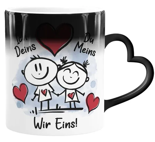 SpecialMe Tasse Tasse mit Herz-Henkel Farbwechsel Liebe verliebte Strichmännchem Ich, Keramik