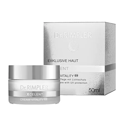 Dr. Rimpler Xcelent Vitality Gesichtscreme mit Q10 - Tagespflege mit effektiver Anti-Aging Wirkung, strafft Gesichtskonturen und schützt die Haut vor UV-Strahlen, vegan und tierversuchsfrei.