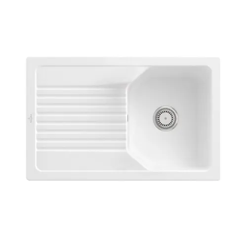 Küchenspülbecken „Linara 45“ von Villeroy & Boch - Reversible Einbauspüle mit Ablaufgarnitur, ideal für Küchen mit minimaler Unterschrankbreite von 45 cm, gefertigt aus hochwertigem Alpin CeramicPlus für einfache Reinigung.