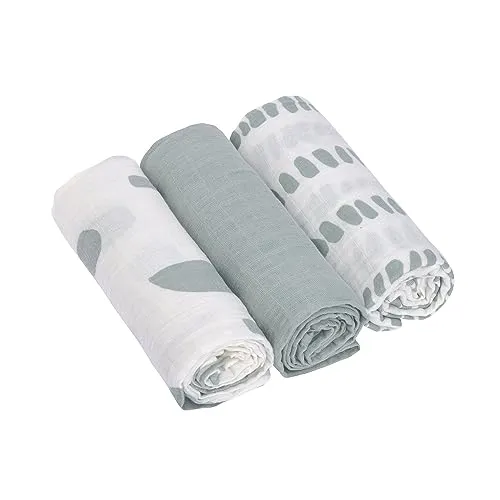 LÄSSIG Baby Puckdecke Spuckdecke Pucktuch Mulltuch 3er Set Baumwolle 60 x 60 cm/Swaddle & Burp Blanket M Strokes Silver Grey