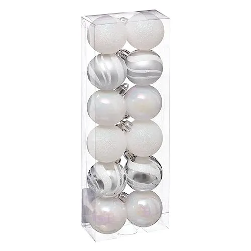 Mini-Weihnachtskugeln weiß und Silber 4 cm 12