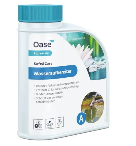 Oase 43151 AquaActiv Safe&Care 500 ml - Wasseraufbereiter für Teiche - Wasseraufbereiter für Teiche, verbessert die Wasserqualität und senkt Stressbelastung von Fischen, ideal nach Medikamenteneinsatz und für eine artgerechte Füllwasseraufbereitung.