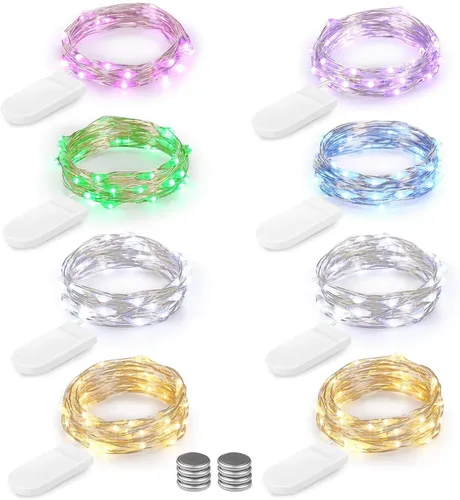 LED Lichterkette Batterie 8er 2M 20 LED Innen Micro Silber Batteriebetriebene Lichterkette für Weihnachten, Hochzeit, Party, Schlafzimmer, Tisch Dekoration, Mehrfarbig (Kommen mit 8 Stück Batterien)