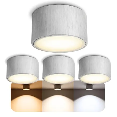 SSC-LUXon 4 Stück CELI-X LED Decken Aufbauleuchte - Deckenspot mit extra flachem Design, inklusive tauschbarem GX53 LED Leuchtmittel (5W) für warmweißes Licht – ideal für moderne Wohnräume und einfache Installation.