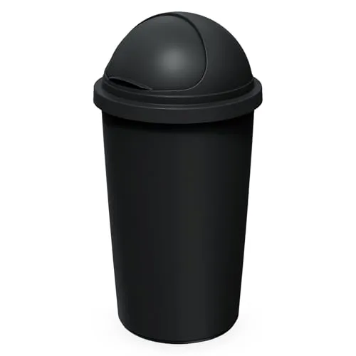 Spetebo Abfalleimer mit Kuppel Deckel schwarz - 60 L - Haushaltszubehör: Großer, runder Kunststoff-Mülleimer mit Schiebedeckel für einfache Müllentsorgung und Geruchsvermeidung. Ideal für Garten, Park oder große Haushalte.