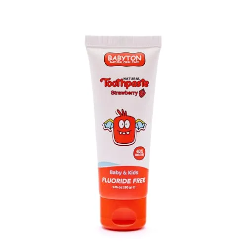 Babyton Natural Zahnpasta – Tropischer Geschmack, Sicher für Babys und Kinder, Frei von SLS/Fluor/Parabenen, 50 ml (Strawberry)