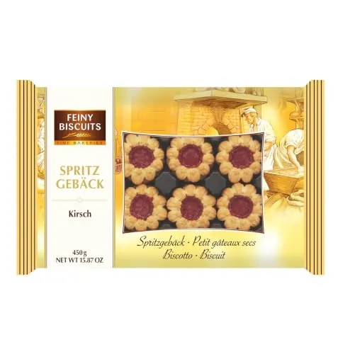 Spritzgebäck Kirsch 450g, knuspriges Feingebäck zum Kaffee + Gratis Probierpraline