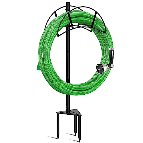 Meykwod Gartenschlauchständer, Schlauchaufhänger freistehend, Wasserschlauchhalter, im Boden, robuster Schlauch-Organizer für den Außenbereich, stabil zu halten 45.7 m Schlauch (Metall, schwarz)