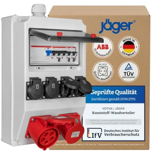 JÄGER Wandverteiler mit ABB FI & LS, Starkstrom Verteilerkasten