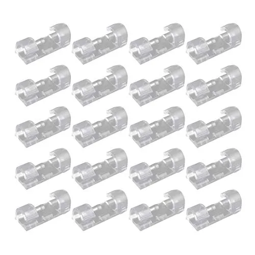 Futheda 20 Stück Kabelclips, Selbstklebend Kabelhalter, Schreibtisch Kabelklemme Set, Netzkabel, USB Ladekabel und Audiokabel Verkabelung, für Haus Auto Büro Kabelmanagement (Transparent)