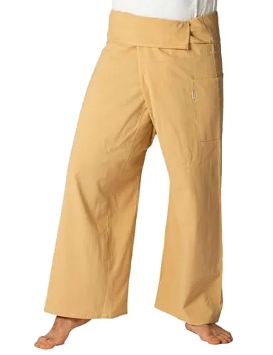 Panasiam Thai Fisherman Hose - Beige, XL - Wanderhose aus 100% Baumwolle, super bequem und ideal für Yoga, Meditation oder als Wohlfühl-Hose zu Hause. Fair produziert in Zusammenarbeit mit kleinen Familienbetrieben.