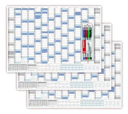 Wandkalender DIN B1 2025 nass abwischbar + Stifteset - Kalender für 14 Monate, ideal für Planung und Organisation, mit deutschen Feiertagen und folienkaschiertem Papier für einfache Reinigung.