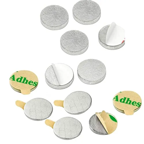 Produktbild vasalat Scheibenmagnet flach, Magnete mit Metallscheiben selbstklebend, Rundmagnet ø 8mm, Neodym vernickelt 12-teilig