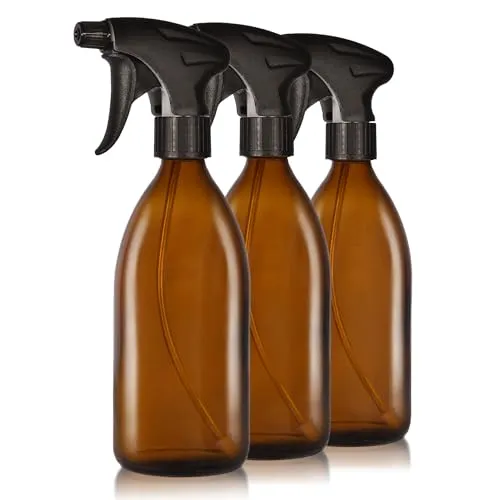 Oputec 3 x 500ml Braunglas-Sprühflaschen zum Befüllen mit ergonomischem Sprühkopf – Hochwertige, nachfüllbare Glas-Wassersprühflaschen für Pflanzen, Blumen, Reinigungsmittel, Haushalt & Haarpflege