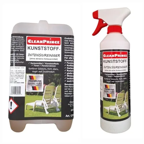 CleanPrince Kunststoff-Intensiv-Reiniger - Kunststoffreiniger, lösungsmittelfrei und materialschonend, ideal für Gartenmöbel und Kunststoffoberflächen mit kindersicherem Verschluss.