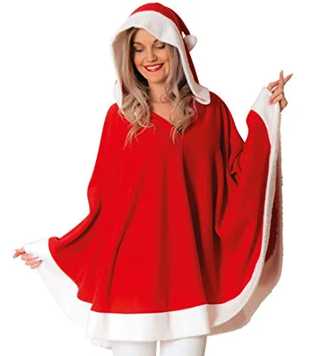 FRIES Miss Santa Claus Kapuzenponcho für Damen - Stylischer Kapuzenponcho im Nikolaus-Design, perfekt für festliche Anlässe. Ideal für ein fröhliches Weihnachtsfest und bequem zu tragen.