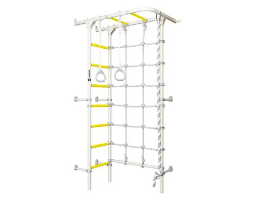 Jeflex Sprossenwand ClimbMaxx M5 gelb - Schaukeln mit Klettertau, Kletternetz und 2 Turnringen – ideal für Kinder ab 3 Jahren, fördert Bewegungsfreude und motorische Fähigkeiten.