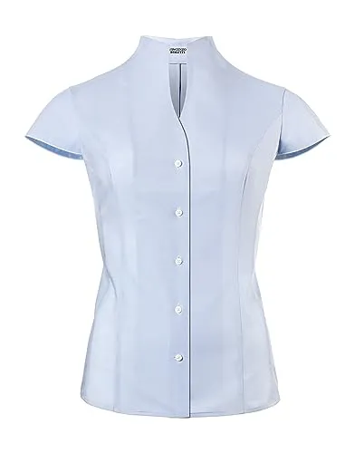 Vincenzo Boretti Bluse - Modern-Fit Kurzarm mit Kelchkragen in Eisblau - Damenbluse mit bügelleichtem Material, leicht tailliert und atmungsaktiv für optimalen Tragekomfort. Ideal für den Alltag oder besondere Anlässe.