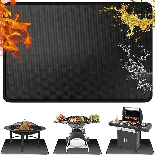 ROCKY&CHAO Feuerfeste Unterlage 127 * 97cm Feuerschutzmatte 3 Schicht Feuerresistent Grillmatte, Glasfaser-Aluminiumfolie Feuerstelle Pad, BBQ Grillmatte für Boden, Rasen, Camping, Deckschutz