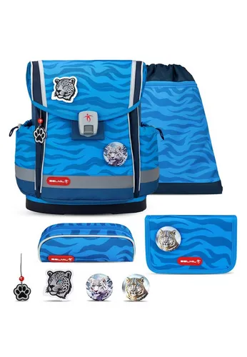 Belmil Classy Plus Schulranzen Set 5-teilig (Animal Kingdom) - Ergonomisches 5-teiliges Schulranzen-Set mit Brustgurt, ideal für die Grundschule. Leicht, wasserabweisend und von der Aktion Gesunder Rücken e.V. empfohlen.
