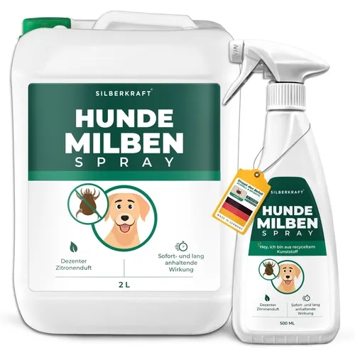 SILBERKRAFT Milbenspray für Hunde - Effektives Milbenspray für Hunde – Schützt zuverlässig gegen Milben, Flöhe und Parasiten. Einfache Anwendung für ein gepflegtes Fell und Wohlbefinden. Ideal für Hundebetten und Decken.