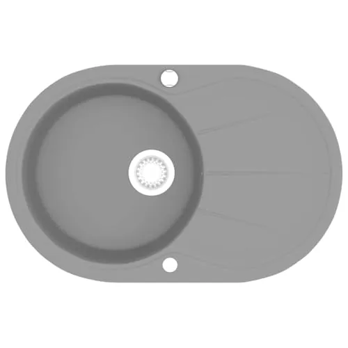 vidaXL Granitspüle Einzelbecken Oval Grau - Sanitäranlagen & Zubehör – Elegante, reversibele Granitspüle mit extra tiefem Becken, schlagfest und leicht zu reinigen, inklusive Siebkörbchen für groben Schmutz.
