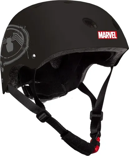 Seven Helme Venom, 59087 - Schwarz - MARVEL Sport Junior Helm - Venom Edition. Sicher und stylisch für kleine Abenteurer, ideal für Skateboarden, Rollerfahren und Radfahren. Mit 13 Belüftungsöffnungen für optimalen Komfort und einstellbarer Größe für perfekten Sitz.
