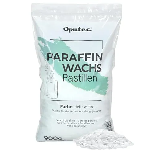 Oputec 900g Paraffinwachs Pastillen für Kerzen: Weißes Kerzenwachs - Kerzen selber Machen - Kerzenwachs zum Gießen - Eigene Kerzen herstellen und nachfüllen - Made in Germany