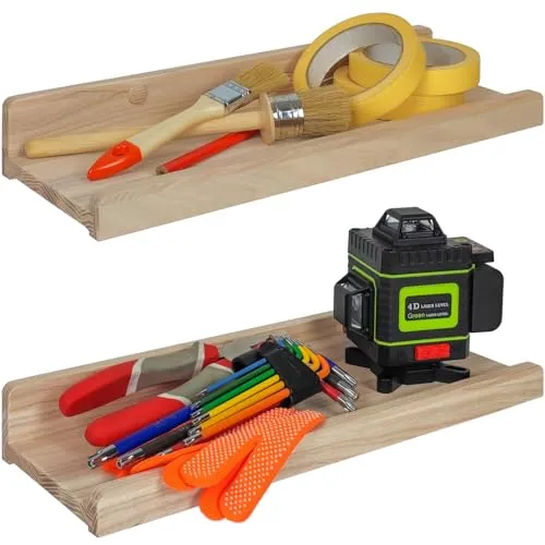 Wood Wedge Wandregal 40cm, Regal Wand Holz 2er-Set, Hängeregal Wandhalterung Regalbrett, Modern Schweberegal, Schmales Bilderleiste für Badezimmer, Wohnzimmer, Küche, Schlafzimmer (DIY-Unfertige)