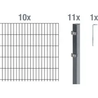 ALBERTS Doppelstabmattenzaun-Grundset - 20 m anthrazit - Zäune & Tore - Fertiges Set mit robustem Stahldraht, ideal für zuverlässigen und preisgünstigen Gartenschutz, rost- und witterungsbeständig.