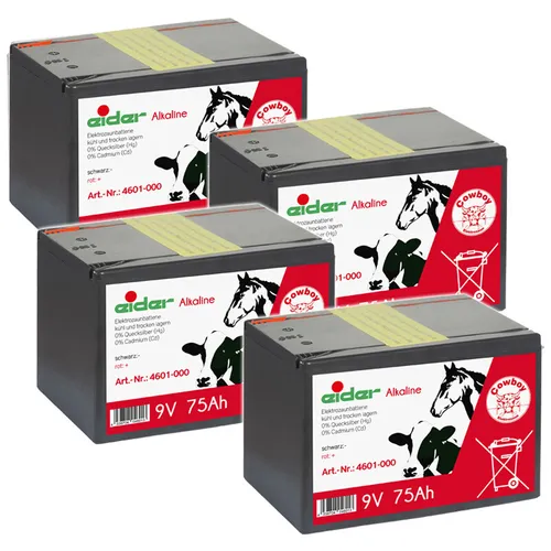 Sparpaket: 4x Weidezaun Batterie 9V Alkaline Trockenbatterie 75 Ah - Pferdezaun