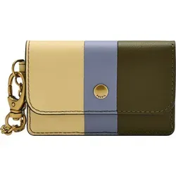 FOSSIL Kartenetui Valerie Lether Flap Card Case Multi Stripe - Grün - Stylisches FOSSIL Kartenetui aus hochwertigem Leder mit Karabinerhaken. Kompakt und handlich, ideal für unterwegs. Farbkomposition in olivgrün, hellgelb und violett.