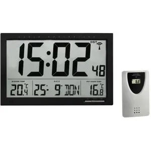 TFA Wanduhr 60.4510 Funkuhr - Wohnaccessoires mit digitaler Anzeige, lautlos, inkl. Thermometer und Kalenderfunktion – perfekt für eine präzise Zeit- und Temperaturkontrolle in jedem Raum.
