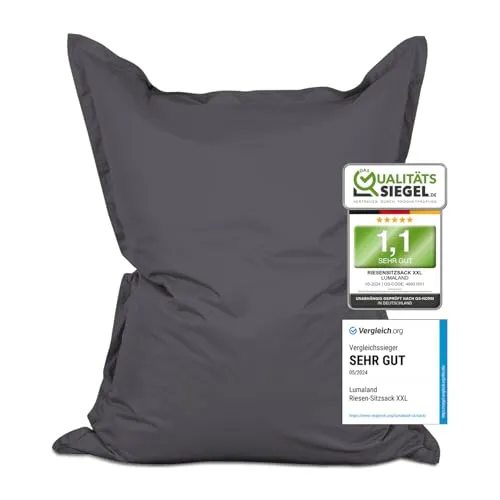 Lumaland Sitzsack 380l (Anthrazit) - Hocker, Bänke & Sitzsäcke – Modern & multifunktional: perfekt zum Sitzen und Liegen drinnen und draußen mit XXL-Volumen für maximalen Komfort.