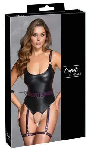Cottelli Bondage Bodysuit-Set mit Trägern Schwarz/Lila XL