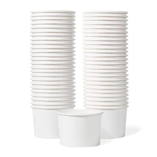 Papp-Eisbecher – 50 Stück Einweg Dessertschalen, 270 ml für Heiße und Kalte Speisen, Partyzubehör Snackbecher für Eis, Frozen Joghurt, Suppe, Weiß