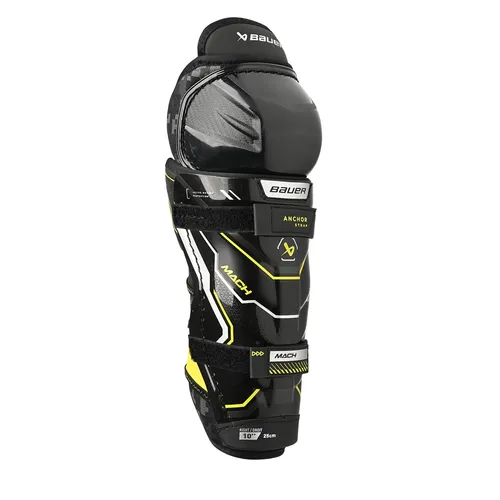 Beinschutz Bauer Supreme MACH Bambini - Kompakte Eishockey-Schienbeinschoner für Kinder, Größe: 8 Zoll, bieten optimalen Schutz und Komfort beim Spielen. Ideal für junge Spieler, die sich auf dem Eis entfalten möchten.