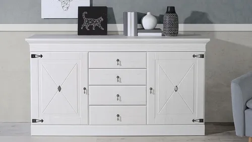 Sideboard Landhaus Stil Kommode Encanto Anrichte 2-türig in Pinie weiß 171 cm