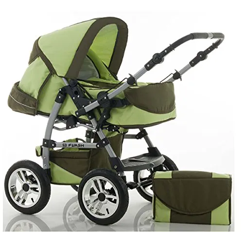 dein_babyladen Kombi-Kinderwagen Flash 2 in 1 - Standardkinderwagen mit gepolstertem Sitz, schwenkbarem Schieber und großen Lufträdern für optimale Manövrierfähigkeit auf jedem Terrain. Ideal ab Geburt bis zum 6. Monat.