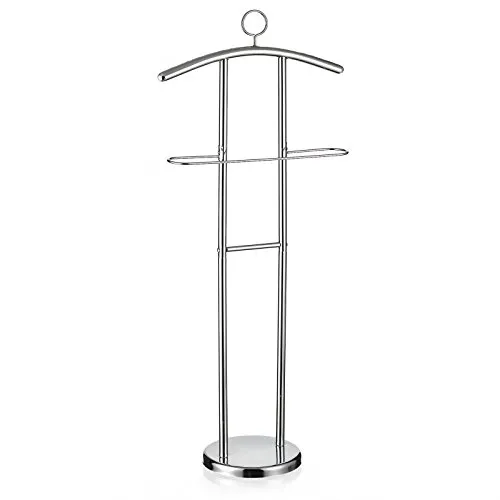 CARO-Möbel Herrendiener GÜNTHER - Stylischer Herrendiener aus verchromtem Metall, stabiler Fußteller und praktischem Krawattenring für ein knitterfreies Aufbewahren von Kleidung.