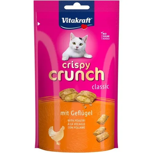 Vitakraft Crispy Crunch - Knusprige Snackkissen mit Geflügel, ohne Zuckerzusatz, ideal zum Verwöhnen Ihrer Katze (1x 60g)